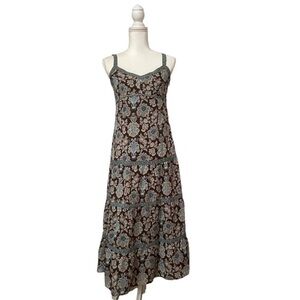 Ann Taylor LOFT Boho Floral Maxi Dress 0P | Brown Blue | Tiered Sundress | NWOT